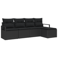 juego de sofa de jardin de 5 uds con cojines de ratan negro polirranico cfw126689