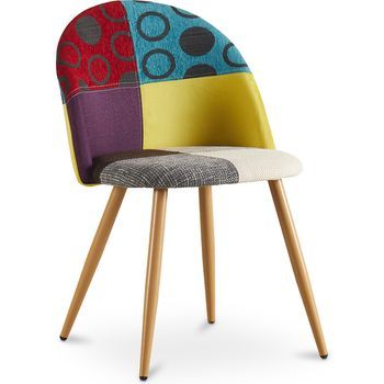 Silla De Comedor - Tapizada En Patchwork - Estilo Escandinavo - Ray Multicolores