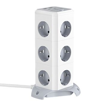 BlitzWolf BW-EC3 Extensor de enchufe de cubo vertical de 3 capas EU con 12 tomas de CA / 2 USB-A / 2 USB-C para MacBook