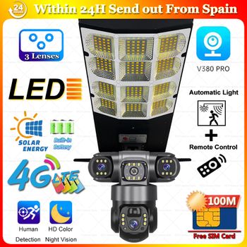 Cámaras Solares 4G 2 en 1 con 3 Lentes HD, Visión Nocturna, Seguridad Inteligente para el Hogar, Protección 360, Control Remoto Inalámbrico PTZ, Cámaras IP CCTV Impermeables, Monitoreo Solar con Lente