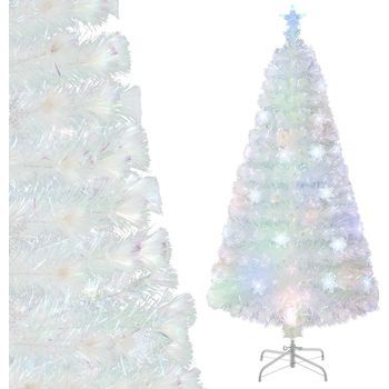 120cm Árbol De Navidad Blanco, Costway Hojas Iridiscentes, Árbol De Navidad De Fibra Óptica Preiluminado