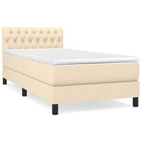 cama individual  cama para adultos  cama box spring con colchon tela color crema 90x190 cm