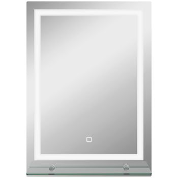 kleankin Espejo para Baño 50x70 cm con 3 Colores de Luz Estante de Vidrio Función de Memoria e Interruptor Táctil Plata