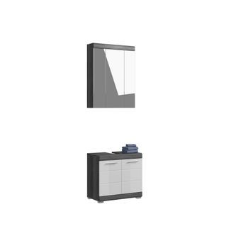 Conjunto Para Baño Scott – Mueble Bajo Lavabo Y Mueble De Almacenamiento Con Espejo – Gris Oscuro Y Blanco