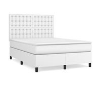 cama box spring con colchon cuero sintetico blanco 140x200cm botones