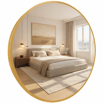 Espejo Redondo De Pared Con Marco De Metal 120cm, Dorado - Estilo Moderno Para Baño, Salón O Entrada