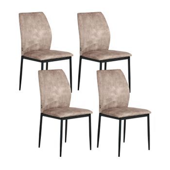 Conjunto De 4 Sillas De Comedor De Tela Con Asiento Acolchado Y Patas De Hierro Gris Pardo Rochefort