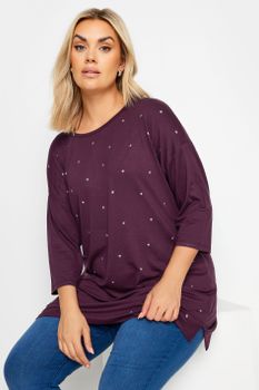 Yours Top Con Vuelo Morado Adornado Con Estrellas, Mujer Curvy Y Tallas Grandes, Yours