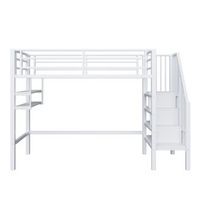 cama alta 90x200 cm - estanterias escalera de almacenamiento espacio libre para vestirse barandilla - blanco