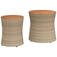2 uds mesas auxiliares  mesita auxiliar  mesa de cafe jardin superficie de madera ratan beige