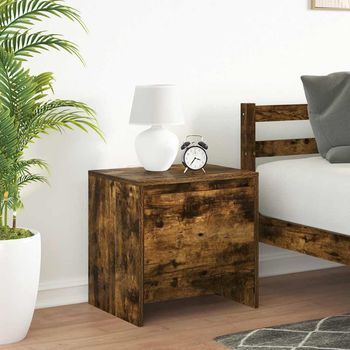 Mesita De Noche - Mueble De Dormitorio - Madera Contrachapada - Roble Ahumado (45x34x44.5cm)