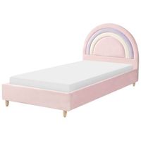 cama con somier moderna tapizado de terciopelo infantil somier de laminas rosa 90 x 200 cm landeillau