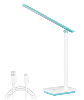 Aigostar lámpara escritorio LED, Flexo LED Escritorio de 3 Modos y 4 Niveles de brillo, Lámpara plegable con puerto de carga USB, 1m cable, Función de memoria, Control táctil, Blanco verdoso