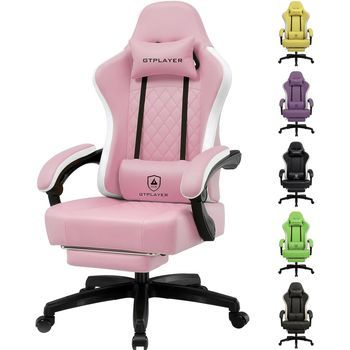 Silla Gaming Ergonómica De Escritorio Con Reposapiés, Asiento De Muelles Y Reposabrazos Acoplados, Cuero Pu, Gtplayer, 150 Kg - Rosa