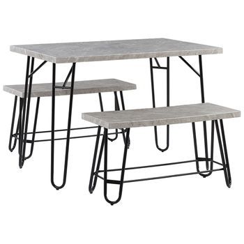Conjunto De Comedor Con Chapa De Mármol Gris Y Negro 2 Bancos 4 Plazas Estilo Industrial Kempton