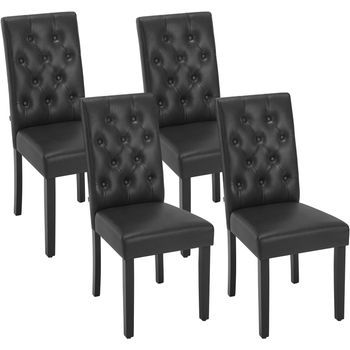 Set 4 Sillas De Comedor En Piel Sintética Y Madera Maciza Ideales Para Salón O Cocina - Negro - Woltu