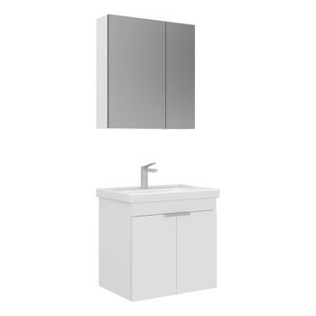 Conjunto De Mueble Con Lavabo Y Espejo (2 Piezas)  - 60 X 45 X 58 Cm - Blanco Mate