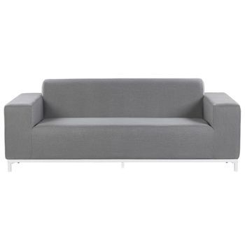 Sofá 3 Plazas De Poliéster Gris Blanco Patas Metal Interior Exterior Rovigo