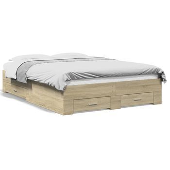 Cama Para Adultos | Cama Con Cajones Madera Ingeniería Roble Sonoma 140x190 Cm