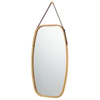 costway espejo rectangular con angulos redondeados con estructura de bambu y tira en cuero regulable para salon dormitorio entrada 77 x 44 x 15 cm