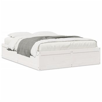 Cama Doble | Cama Para Adultos | Estructura De Cama De Madera Maciza De Pino Blanco 140x190 Cm