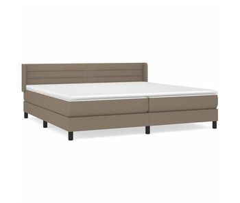 Cama box spring con colchón tela gris taupe 200x200 cm rayas horizontales