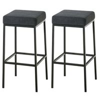 juego de 2 taburetes de bar con sencillo reposapies de diseno altura 85 cm en tela gris oscuro y metal negro 100004383