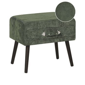 Mesita De Noche Con Almacenaje Tapizada En Pana Verde Patas Negras 46 X 50 X 35 Cm En Forma De Maleta Eurostar