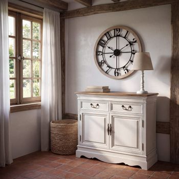 Aparador de pino y MDF crema de 90 cm