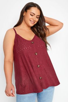 Yours Top Granate De Tirantes Con Bordados, Mujer Curvy Y Tallas Grandes, Yours