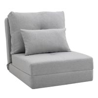 homcom sofa cama individual plegable sofa cama tapizado en lino con respaldo ajustable 5 posiciones 1 almohada gris claro