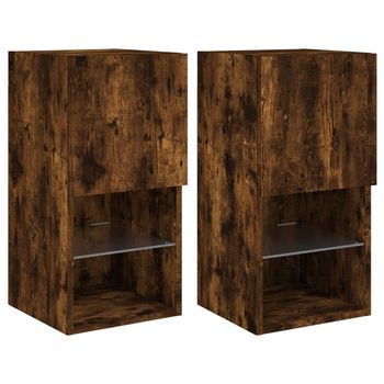 Muebles Para Tv Con Luces Led 2 Unidades Roble Ahumado 30,5x30x60 Cm