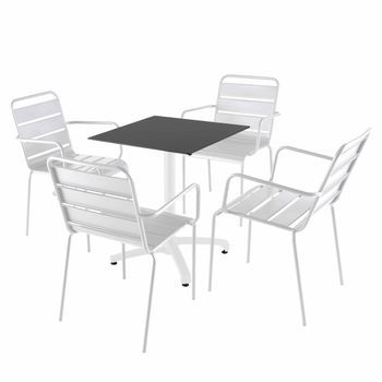 Mesa Reclinable Laminada Negra De 60x60 Cm Y 4 Sillas De Metal Blanco, Opéra - Oviala