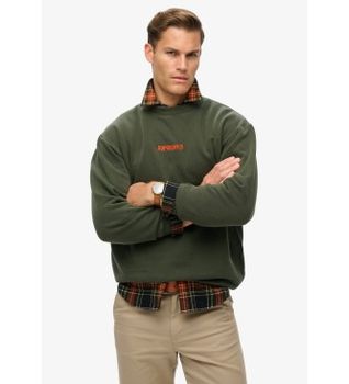 Superdry para hombre. M2013734A Sudadera suelta de cuello redondo con micrologotipo estampado verde (XXL), Casual, Algodón