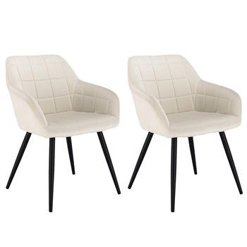 Set 2 Sillas De Comedor Con Reposabrazos Ideales Para La Cocina O El Salón En Terciopelo Con Patas De Metal Crema - Blanco - Woltu