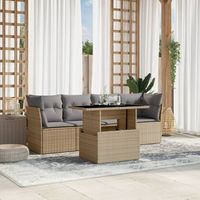 juego de sofas jardin con cojines 5 uds  conjunto mueble jardin mesa y sillas ratan sintetico beige cfw15396