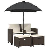 sofa jardin  sofa de exterio 2 plazas con sombrilla y taburetes ratan pe marron