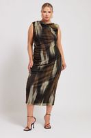 yours london vestido midaxi marron estampado sin mangas mujer curvy y tallas grandes yours london