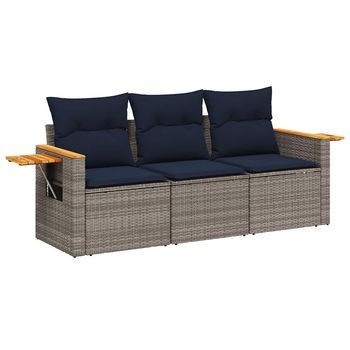 Set De Sofá De Jardín 3 Pzas Y Cojines Ratán Sintético Gris Cfw145411