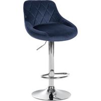 taburete de bar de terciopelo azul con costuras decorativas soporte de metal cromado giratorio tdb10672