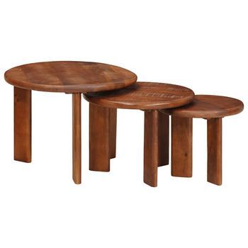 3 Piezas Mesas De Café | Mesa De Centro Nido Marrón Miel Madera De Mango Maciza