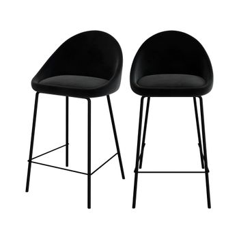 Set de 2 sillas para isla de cocina en terciopelo negro 65 cm
