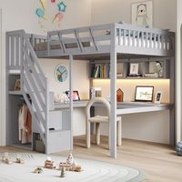 cama alta con escritorio 140x200 cm gris con led y usb