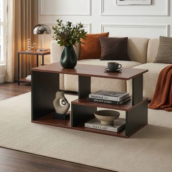 Mesa De Centro Trond Con 3 Compartimentos 80x40x42cm - Negro/nogal [en.casa]