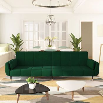 Sofá Cama Hirina 2 Plazas Respaldo Ajustable Con Almohadas Verde Oscuro 69x220x84,5 Cm
