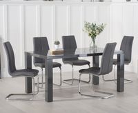 atlanta 160cm dark grey high gloss dining table with tarin chairs