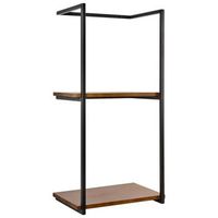 estanteria de pared de dos niveles para bano madera de abeto espacio de almacenaje estante practico hierro negro lolog