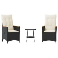 mesita y sillas con cojines 3 uds  conjunto mueble jardin ratan sintetico negro
