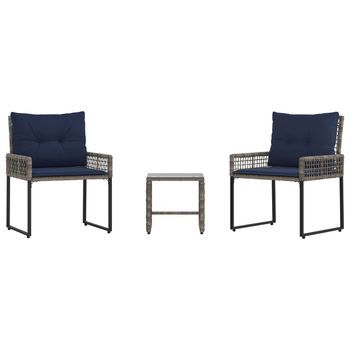 Juego De Muebles De Exterior Con Cojín 3 Piezas | Mobiliario De Jardín Gris Y Marino