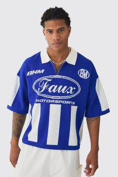 Polo Oversize Recto De Punto Con Estampado De Fútbol, Azul